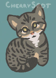 Pet commission for BeesTM Digital art of a coloured chibi of a tabby cat sitting.