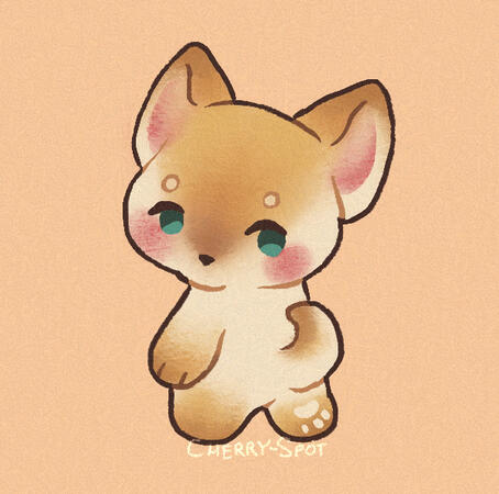 Digital art of a coloured chibi of a Shiba Inu with teal eyes.